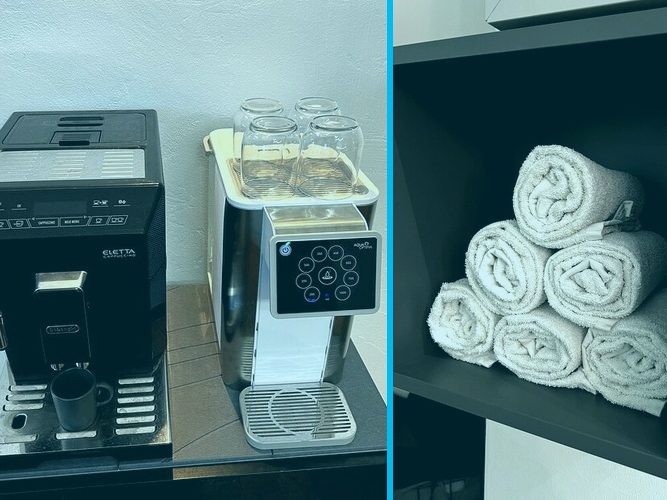 Alles inklusive: Kaffeemaschine und Wasserspender im Caldera Fitness Studio
